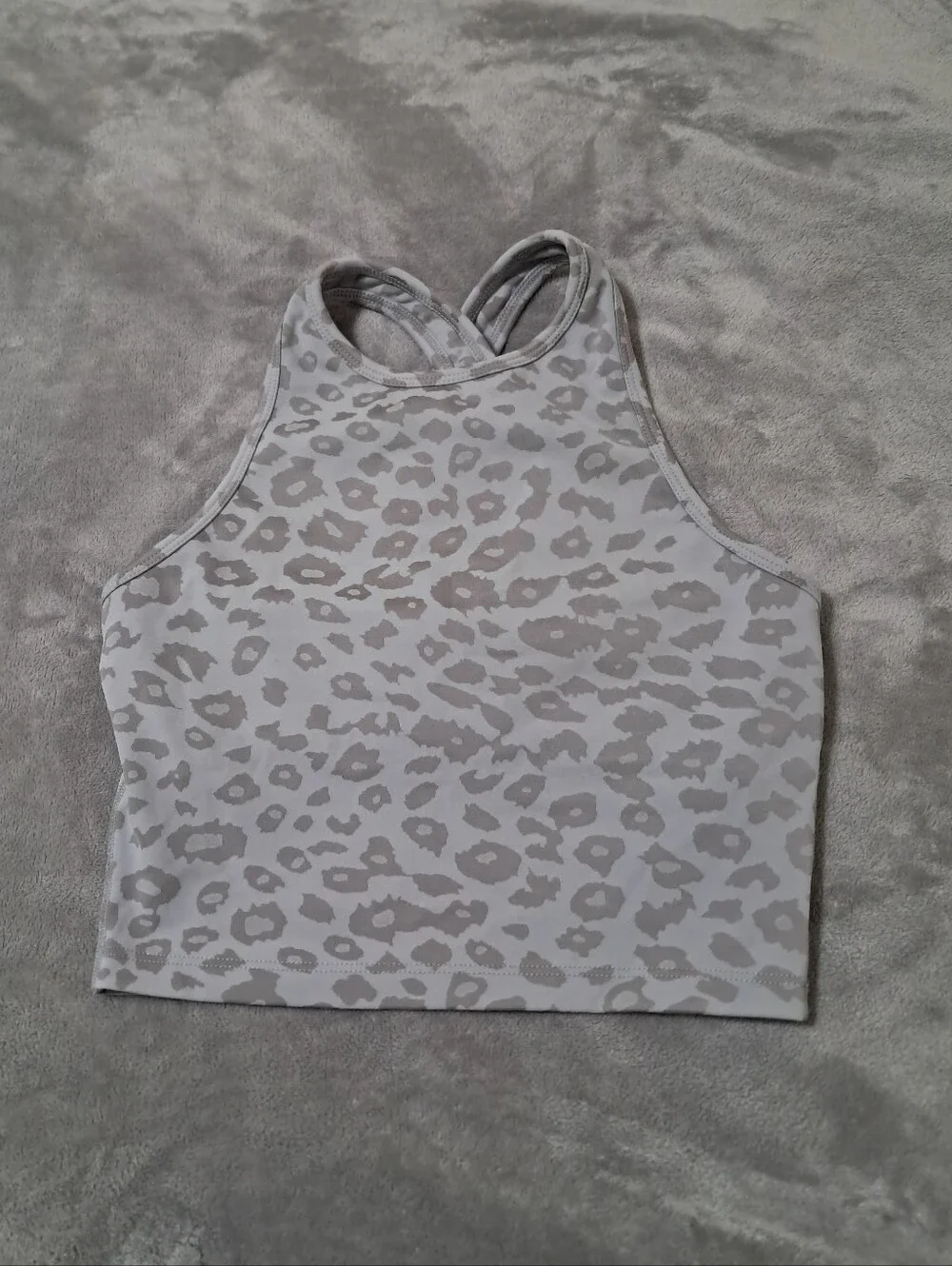 Beyond Yoga Gray Leopard Print Cropped Tank - Women's Sports Bra Style Sz. S